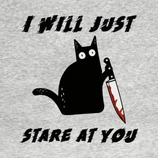 Scary black Cat with knife Halloween Funny Cat what T-Shirt